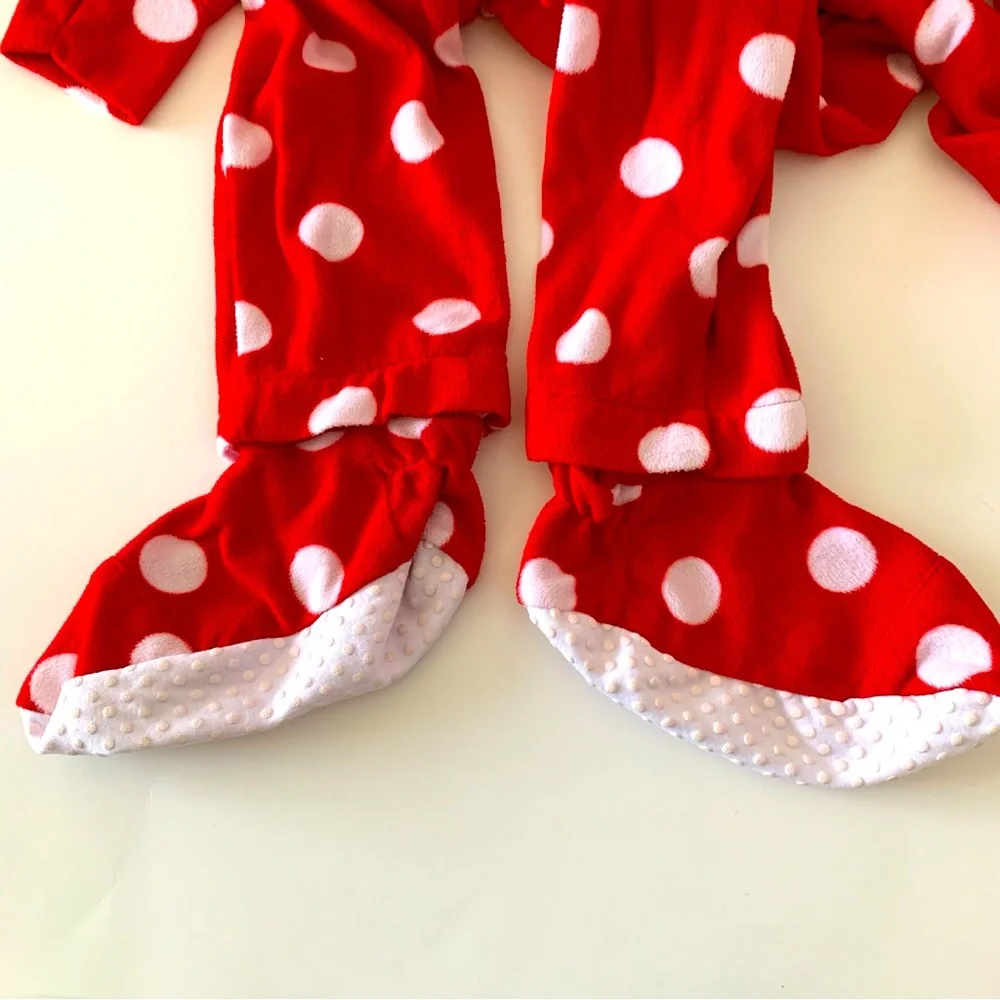 JUSTICE Girls Polka Dot Red Holiday Reindeer Hooded Zipper Bodysuit Footed P…